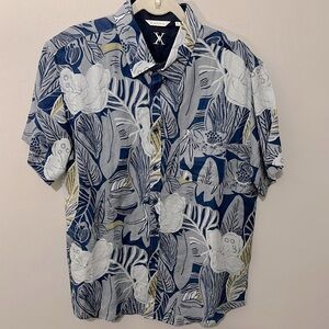 Mens LINEN BLEND Hawaiian Button Down Short Sleeve Shirt Size Large AMIANI Beach